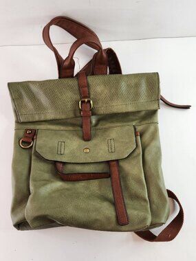 Sloane Roll Top Faux Leather Slouchy Backpack Green